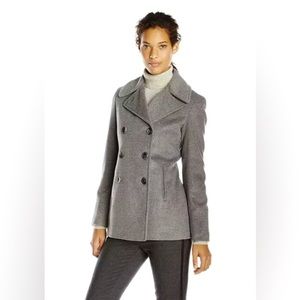 Calvin Klein Pea Coat Jacket Double Breasted Gray Wool Silk Blend Women’s 0x